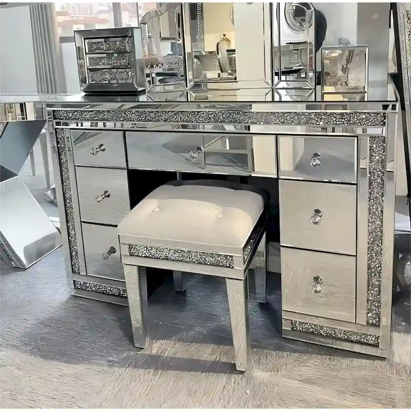 Toeletta con specchio a 7 cassetti per trucco e acconciatura, con diamante scintillante
