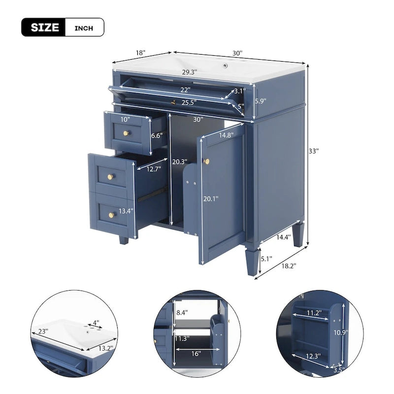 Meuble-lavabo de salle de bain avec vasque à poser et tiroir basculant