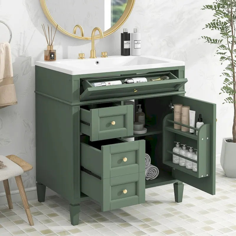 Meuble-lavabo de salle de bain avec vasque à poser et tiroir basculant