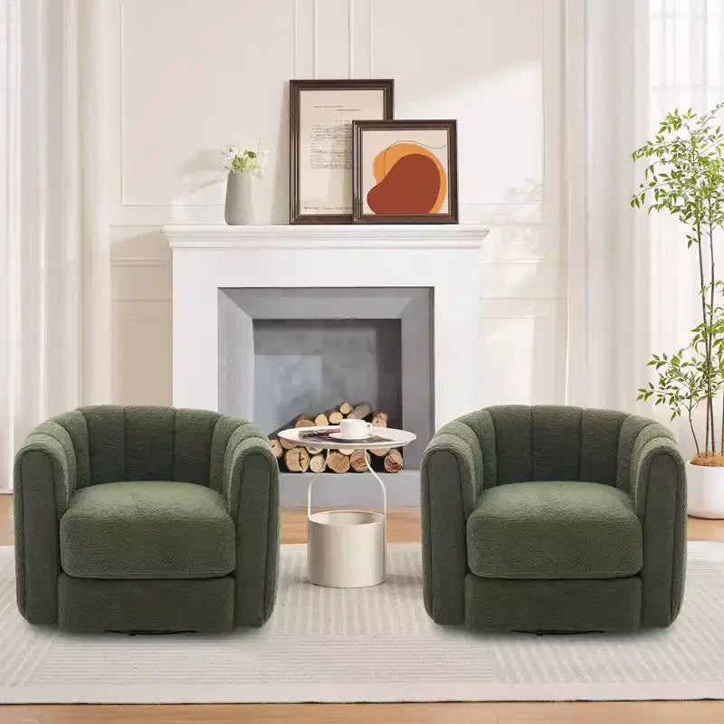 Ensemble de 2 fauteuils d’appoint pivotants à 360° modernes, style tonneau, rembourrage moelleux en tissu, vert