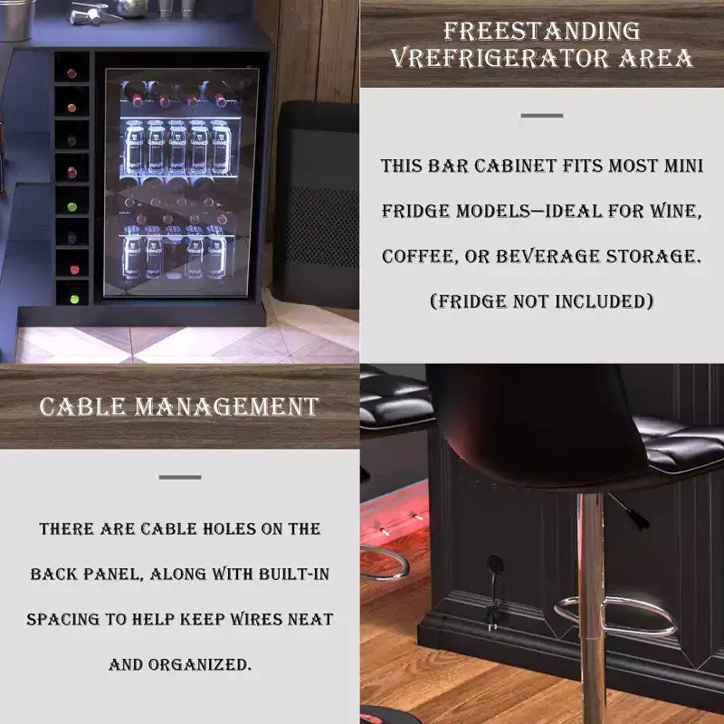 GDLF L-vormige barkast voor thuis met ruimte voor een koelkast, extra grote moderne bar voor de kelder