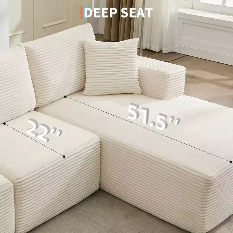 108 Modernes 3-Sitzer-Sofa, gepolstertes Sofa in L-Form mit Kissen, Sofa mit tiefer Sitzfläche, keine Montage erforderlich