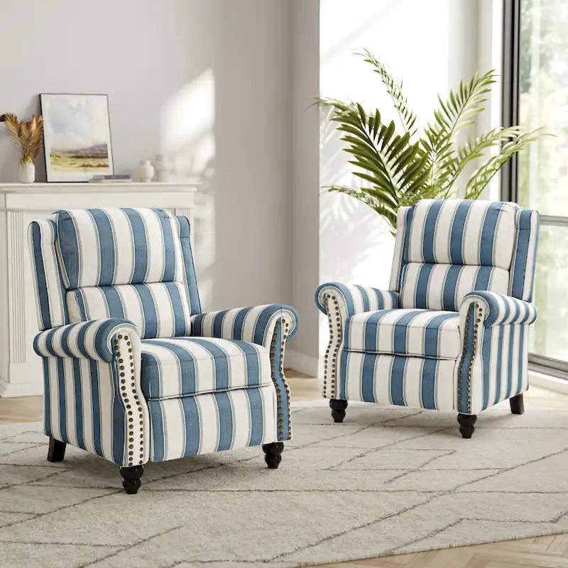 Ensemble de 2 fauteuils inclinables à dossier basculant avec assise rembourrée et clous décoratifs