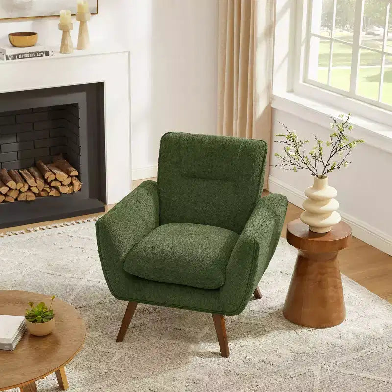 Fauteuil d'appoint confortable en flanelle jacquard Art Leon avec pieds en bois