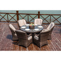 Ensemble de salle à manger rond de patio en rotin tressé d’extérieur, 7 pièces avec coussins, par Moda Furnishings