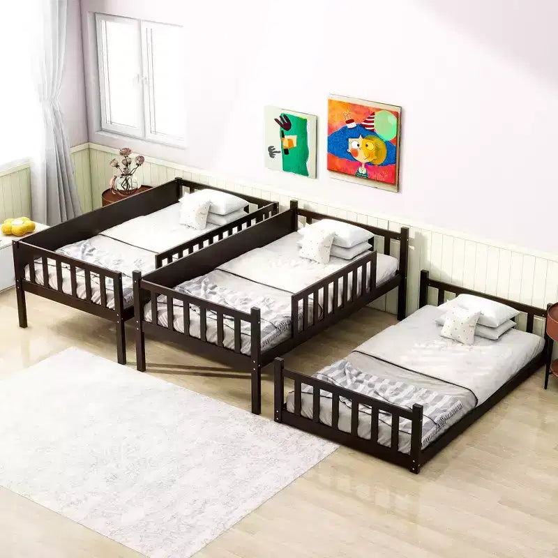 Letto a castello triplo per bambini, con tre letti singoli sovrapposti e separabili, scala e spondine, convertibile in 3 letti
