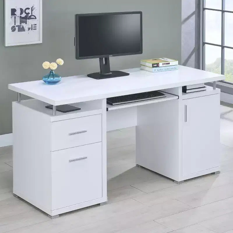 Scrivania in legno da 55 con 2 cassetti, 1 armadietto, 1 ripiano aperto e anta, per ufficio domestico o studio
