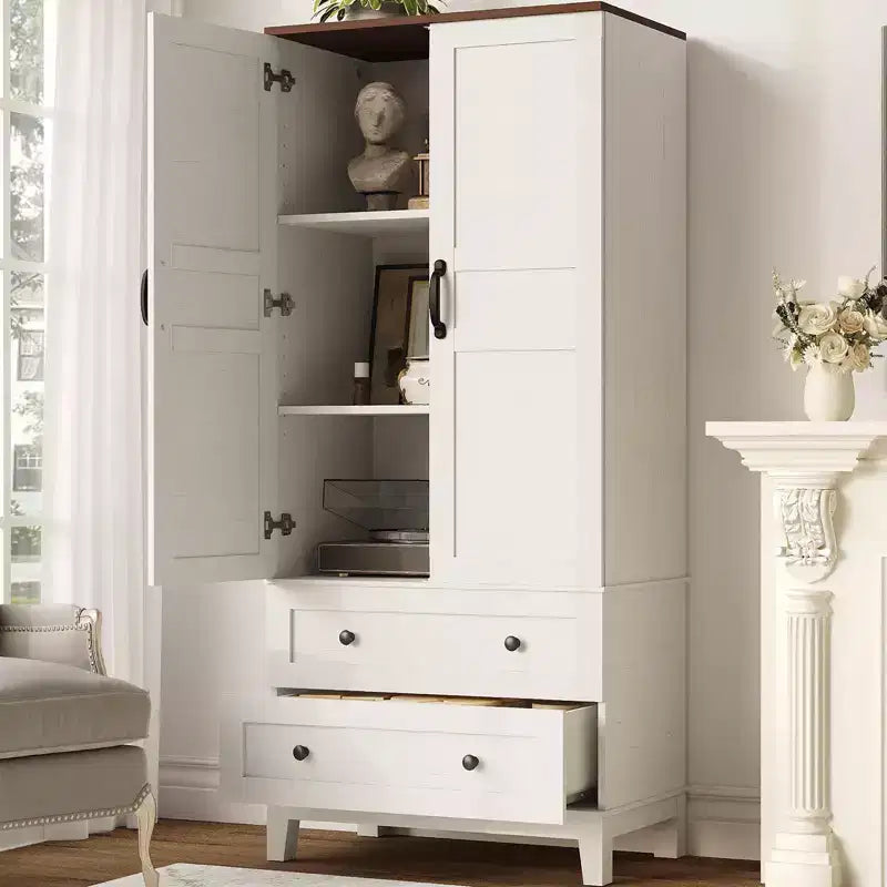 Mobile contenitore alto 65 con ripiani regolabili, dispensa in legno stile rustico con 2 ante e 2 cassetti, libreria indipendente per sala da pranzo e soggiorno