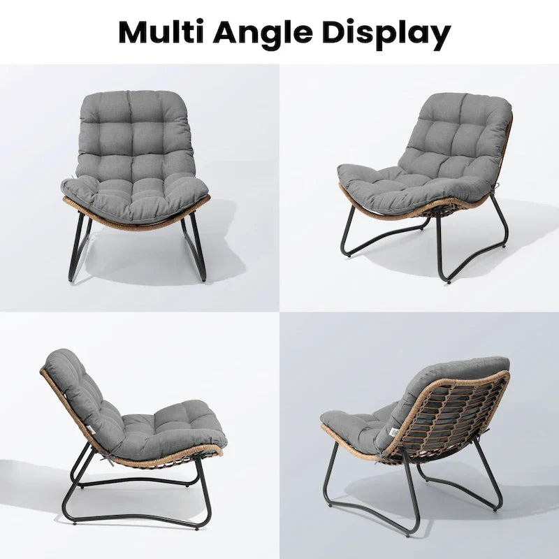 Papasan-Sessel aus PE-Rattan mit Kissen für drinnen und draußen