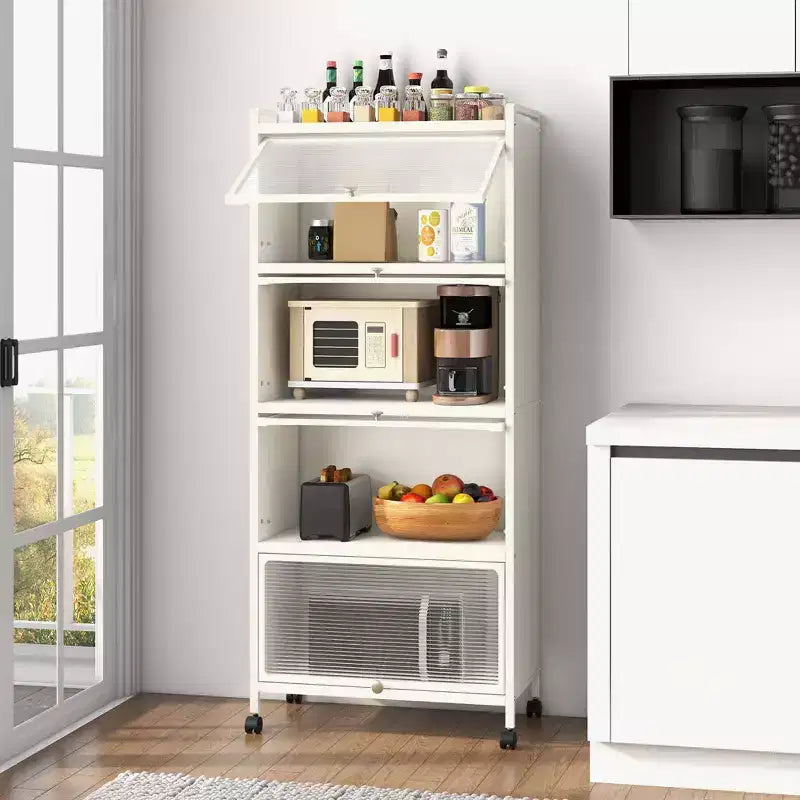 Étagère de cuisine Costway à 5 niveaux avec placard de rangement, support mobile pour micro-ondes et portes relevables, blanc/noir/gris/vert
