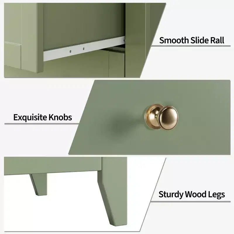 Commode de chambre à 5 tiroirs, hauteur de 42.5 pouces, armoire de rangement en bois avec tiroirs de 11.9 pouces de profondeur et poignées en métal doré, idéale pour l'entrée ou le couloir