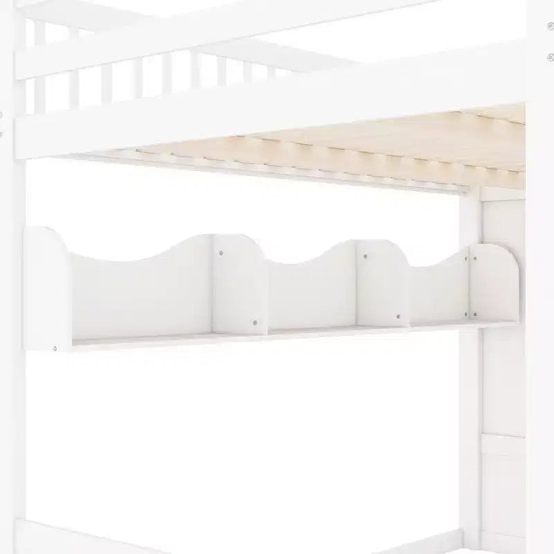 Hoogslaper voor queensize matras met trap, kledingkast en opbergplanken - MDF, 650 lb