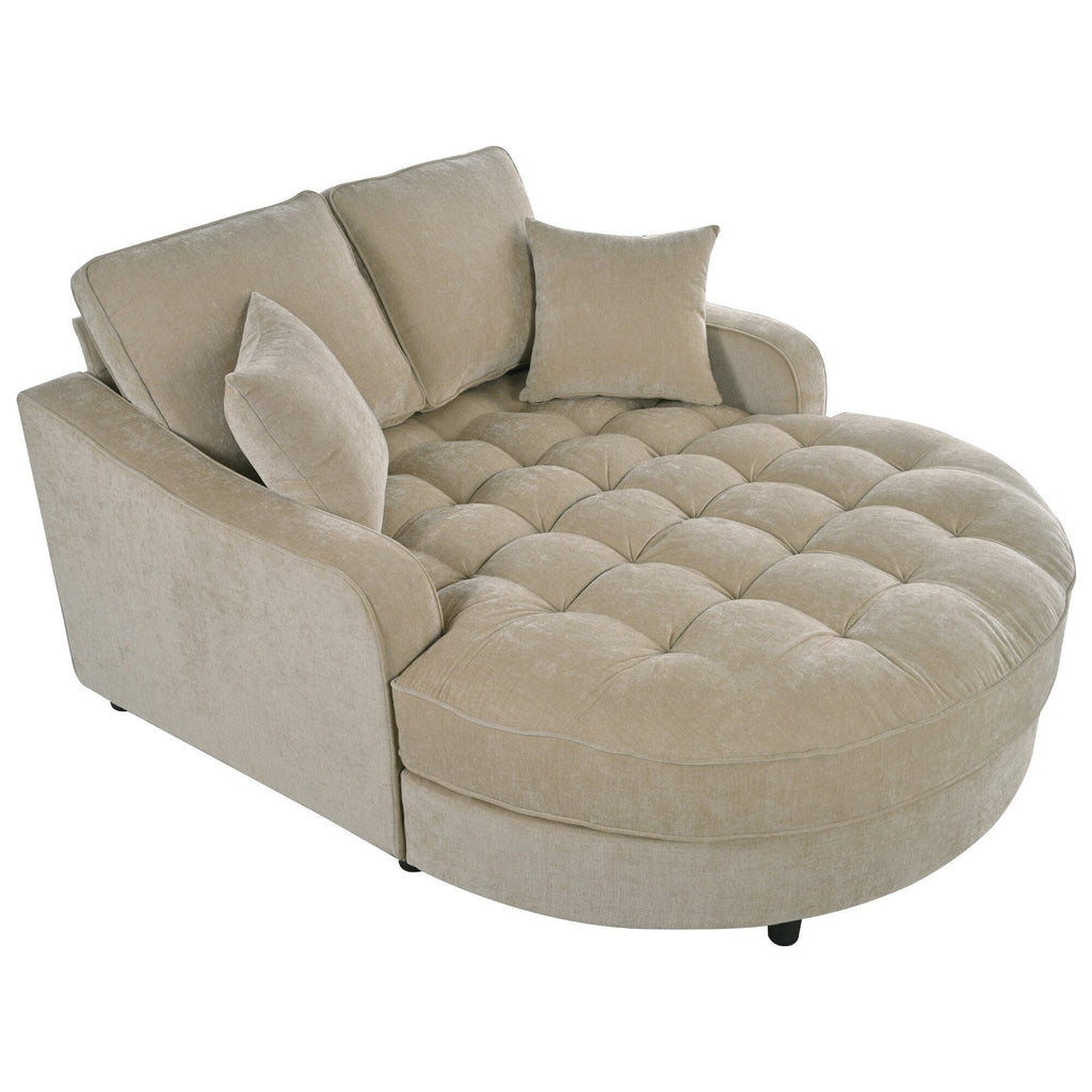 Chaiselongue-Schlafsofa aus Chenille, gepolstertes Sofa mit gesteppter Rückenlehne und 2 abnehmbaren Kissen für das Wohnzimmer
