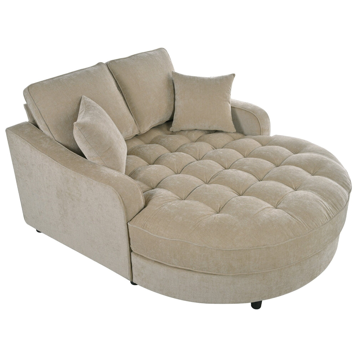 Chaiselongue-Schlafsofa aus Chenille, gepolstertes Sofa mit gesteppter Rückenlehne und 2 abnehmbaren Kissen für das Wohnzimmer
