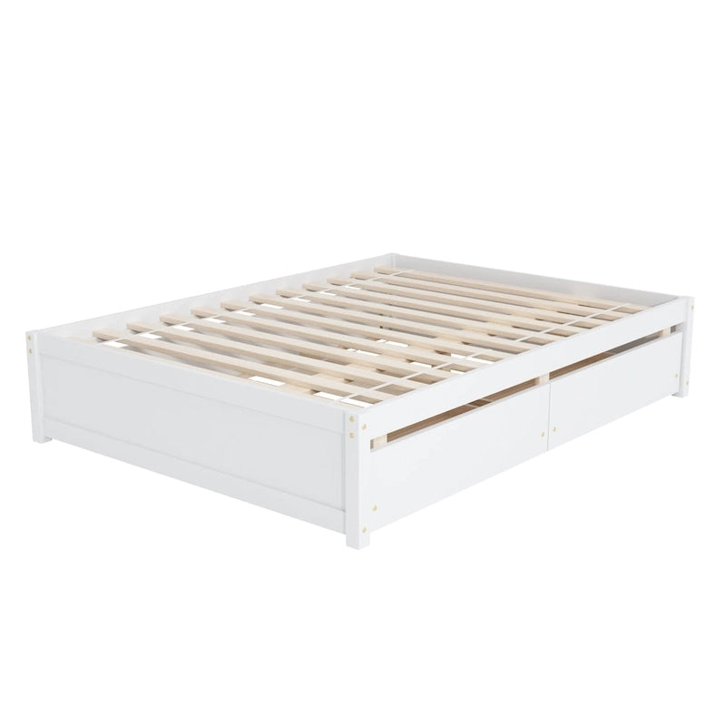 Tweepersoonsbed met onderschuifbed voor een eenpersoonsmatras en twee lades