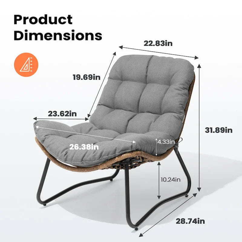 Papasan-Sessel aus PE-Rattan mit Kissen für drinnen und draußen
