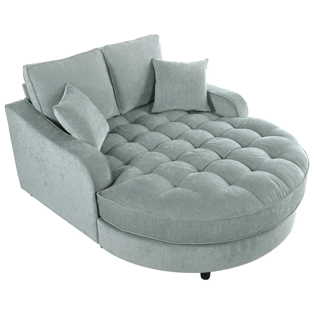 Chaiselongue-Schlafsofa aus Chenille, gepolstertes Sofa mit gesteppter Rückenlehne und 2 abnehmbaren Kissen für das Wohnzimmer