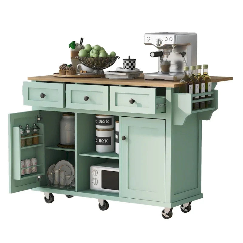 Îlot de cuisine portable à roulettes avec rangement