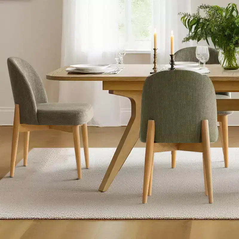 Eetkamerset met 7 delen, uitschuifbare tafel van 78-96 met schraagonderstel en gestoffeerde stoelen met poten van massief hout-Panipeachy