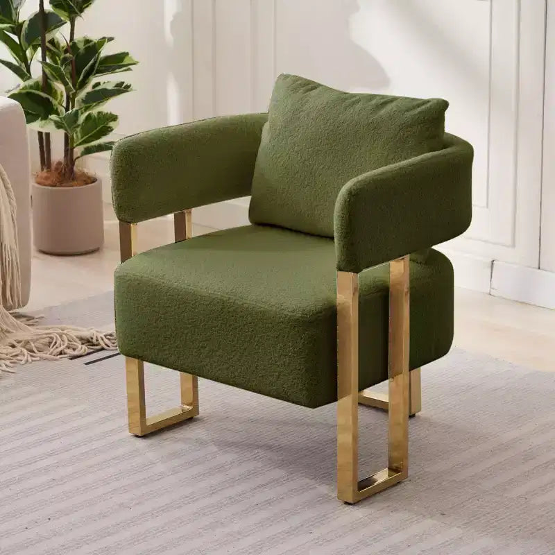 Set van 2 moderne gestoffeerde fauteuils met gouden metalen poten voor woonkamer, slaapkamer of kantoor