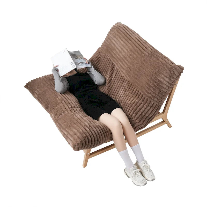 Fauteuil poire d’appoint grand format en peluche, avec structure en bois massif, confortable et garni de duvet