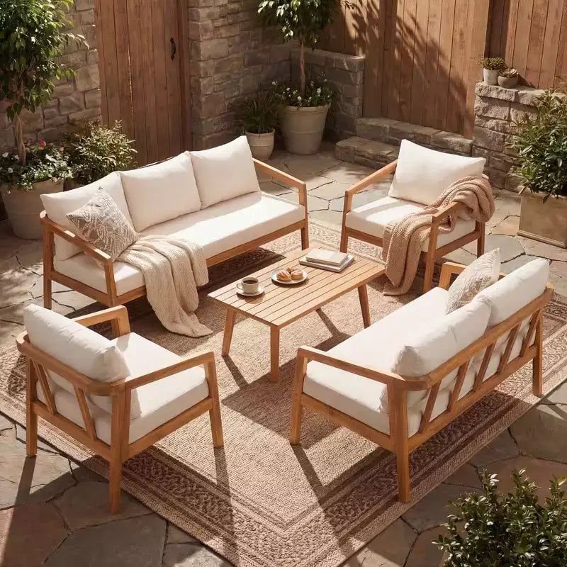 Ensemble de sièges moderne Sunny de Christopher Knight Home, 5 pièces en acacia, avec table rectangulaire à lattes et 7 places