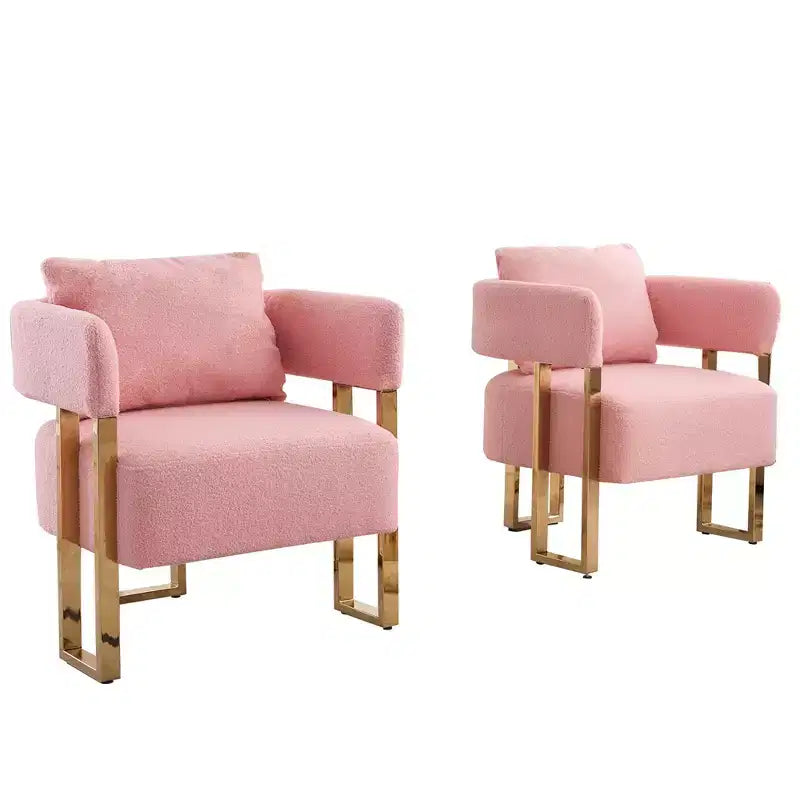 Set van 2 moderne gestoffeerde fauteuils met gouden metalen poten voor woonkamer, slaapkamer of kantoor