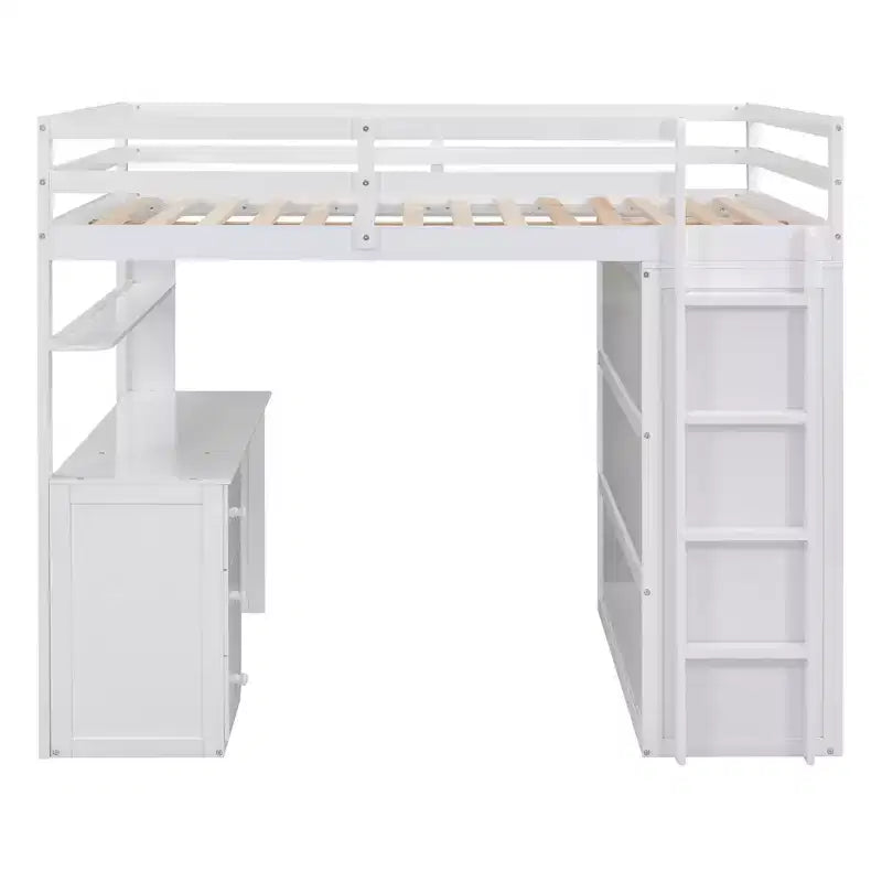 CLIHOME Hochbett in voller Größe mit 3 Aufbewahrungsschubladen, Schreibtisch und Kleiderschrank