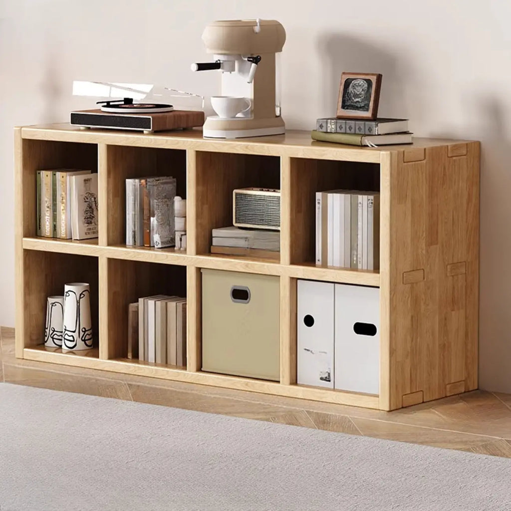 Moderne horizontale houten boekenkast met 8 vakken en naturel afwerking