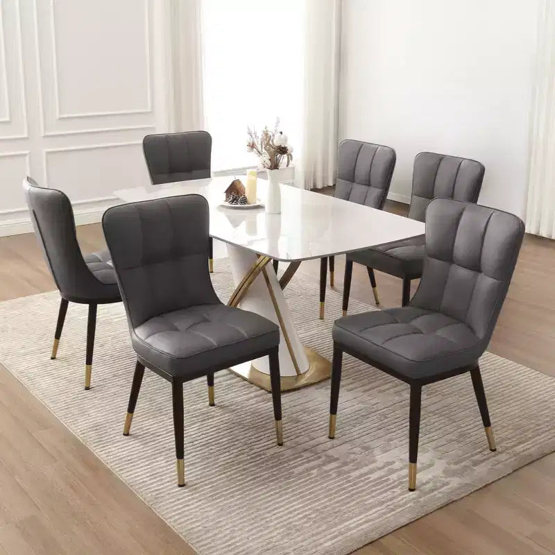 Bekrvio Esszimmerstühle, 6er-Set, moderne Sitzfläche aus Kunstleder mit Polsterung und hoher Rückenlehne, Metallbeine, armlose Küchenstühle für Wohn- und Esszimmer