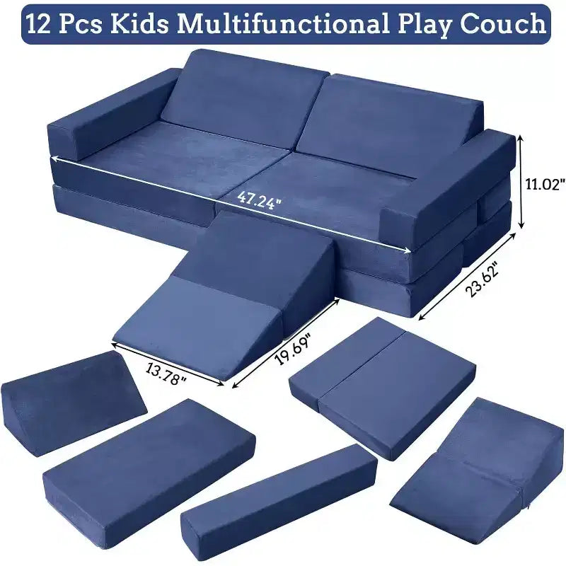 Kletter-Sofa für drinnen, 12-teiliges modulares Spielsofa mit quadratischem Bällebad und Kletterrampe, Spielset mit Polstern