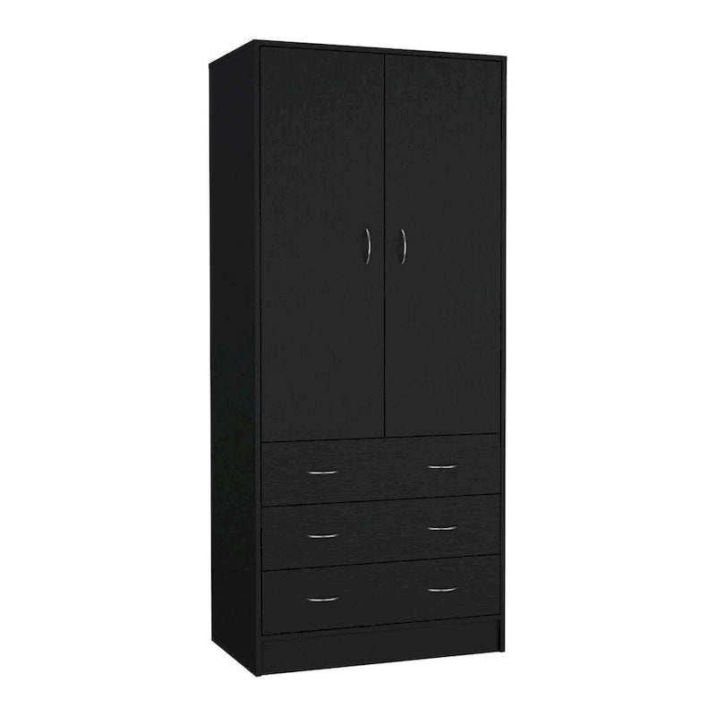Armoire moderne à deux portes de 19 avec 3 tiroirs et 1 tringle à vêtements pour chambre