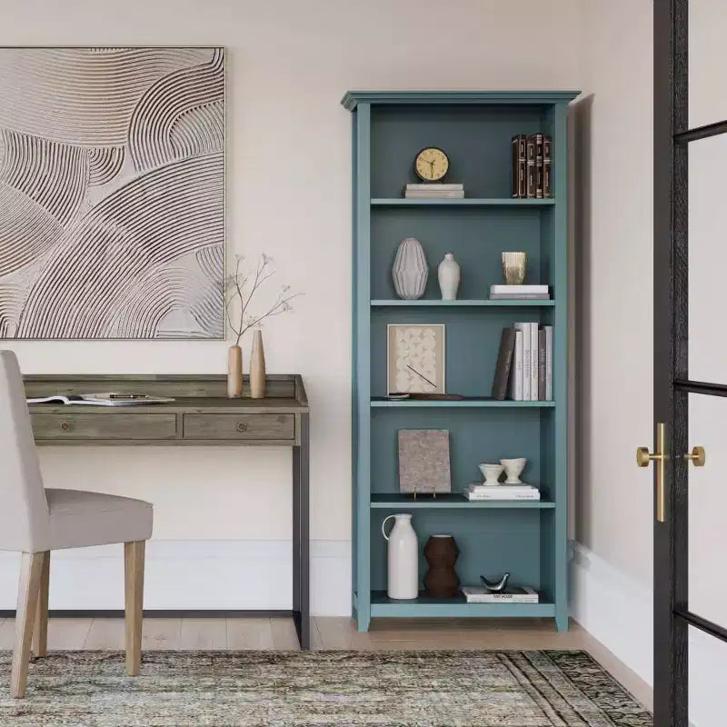 70-Zoll-Bücherregal aus massivem Holz mit fünf Fächern - lackierte Kiefer, 4 verstellbare Einlegeböden