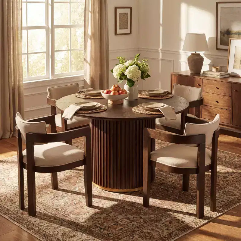 Ensemble de salle à manger moderne rond Christopher Knight Home Shankar de 5 pièces avec chaises rembourrées en bois d’hévéa