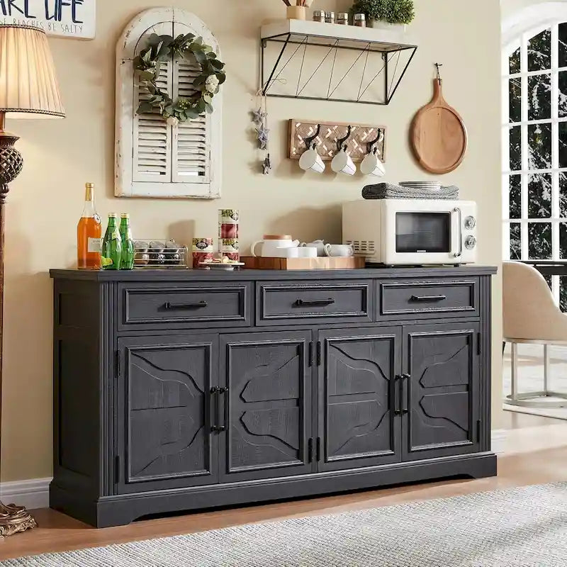 Credenza a buffet in stile rustico, mobile per angolo caffè o bar per vini per sala da pranzo - N/A