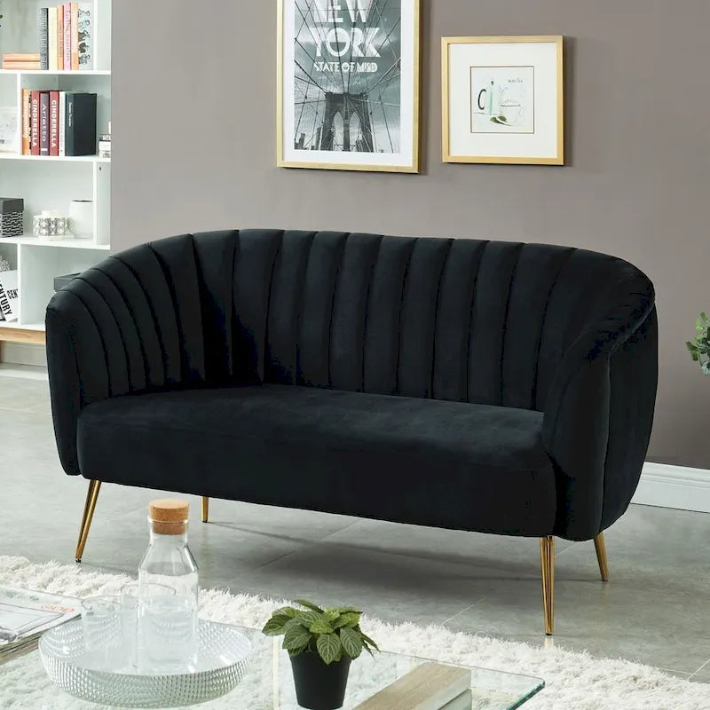 Albany zeitgemäßes Samt-Mikrofaser-Loveseat mit Knopfheftung von Silver Orchid