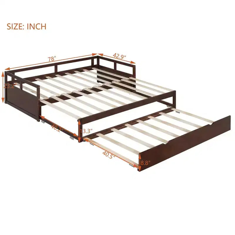 Okak Tagesbett in Einzelbettgröße mit ausziehbarem Design, Gästebett-Auszug/Schubladen und Sicherheitsgittern, Massivholz-Bettgestell für Jugendliche und Erwachsene