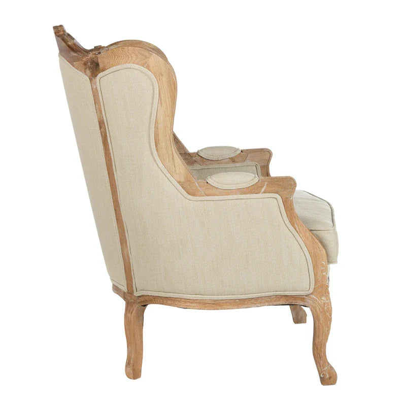 SAFAVIEH Couture Kali-vleugelstoel van eikenhout en natuurlijk linnen - 34Wx34Dx40H