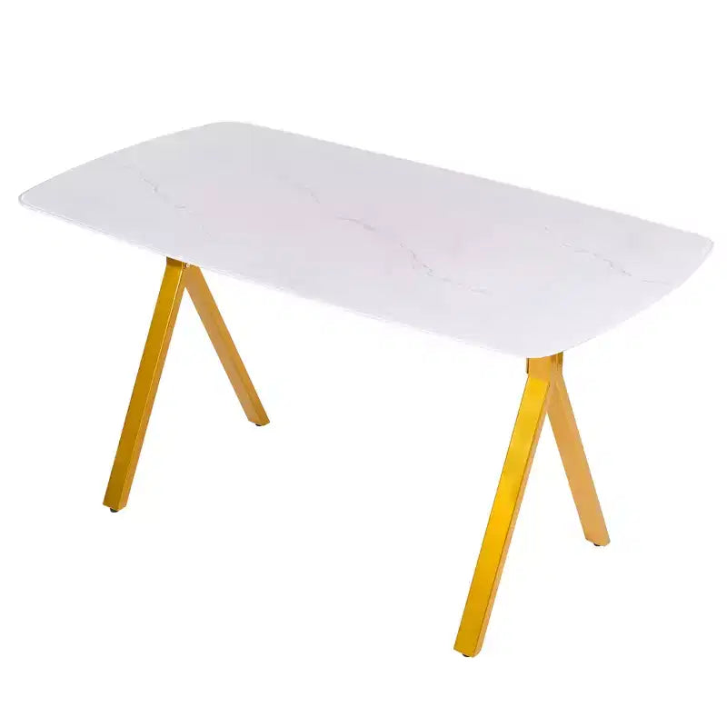 GDFStudio Daniela moderne rechthoekige eettafel van gehard glas met marmerdessin en metalen poten