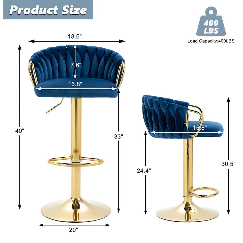 Set van 4 in hoogte verstelbare draaibare barkrukken van geweven fluweel