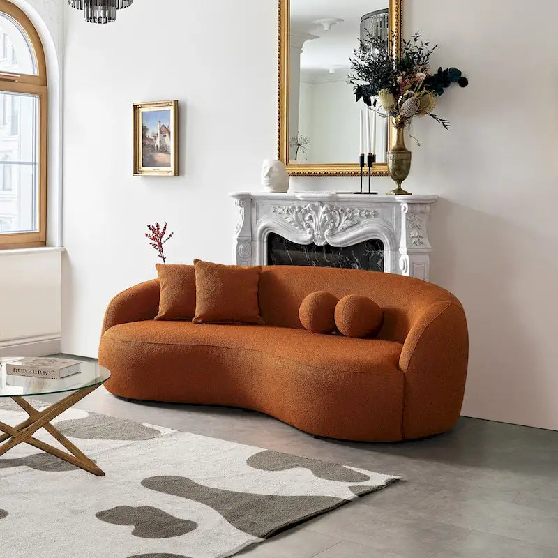 Blaine gebogenes Sofa im Japandi-Stil aus luxuriösem, modernem Bouclé-Stoff
