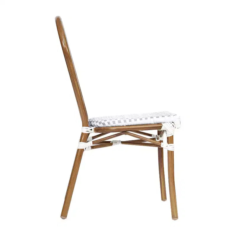 Flash Furniture Lourdes Bistro-Stapelstuhl im Thonet-Stil für den gewerblichen Innen- und Außenbereich, PE-Rattan und Aluminiumgestell