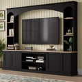 Whisen 91 Medienkonsole, geschwungene Entertainment-Center-Wandeinheit, TV-Schrank im Landhausstil mit Bücherregal in Holzoptik für Fernseher bis zu 70