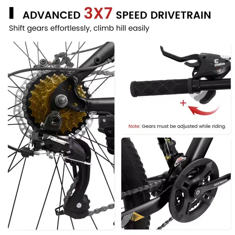 Bicicletta da montagna NAYSAYE da 26 pollici per adulti, 21 velocità, con telaio in acciaio ad alto tenore di carbonio e doppi freni a disco meccanici, 67*26.5*38