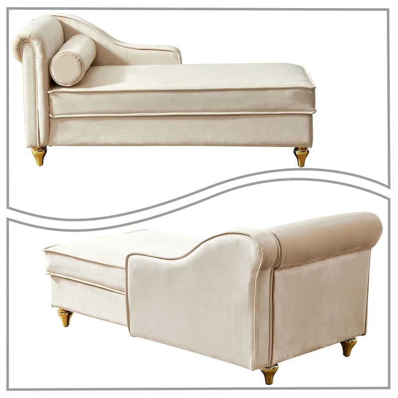 Méridienne élégante de style français en velours avec rangement et coussin