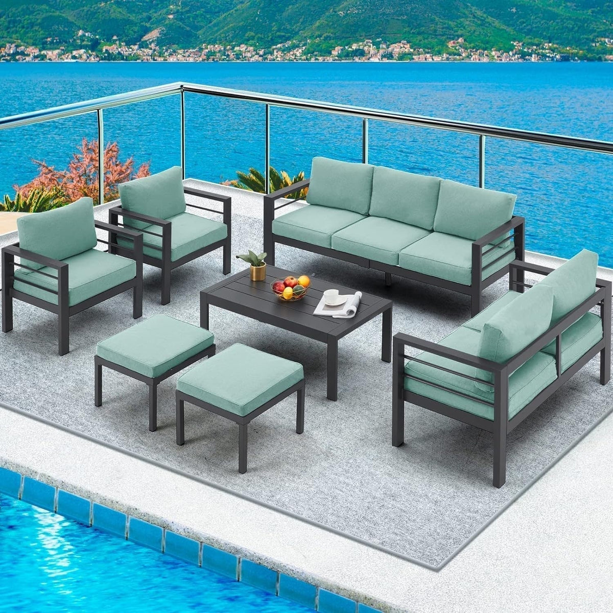 Ensemble de mobilier de jardin en aluminium AECOJOY de 7 pièces, salon de jardin