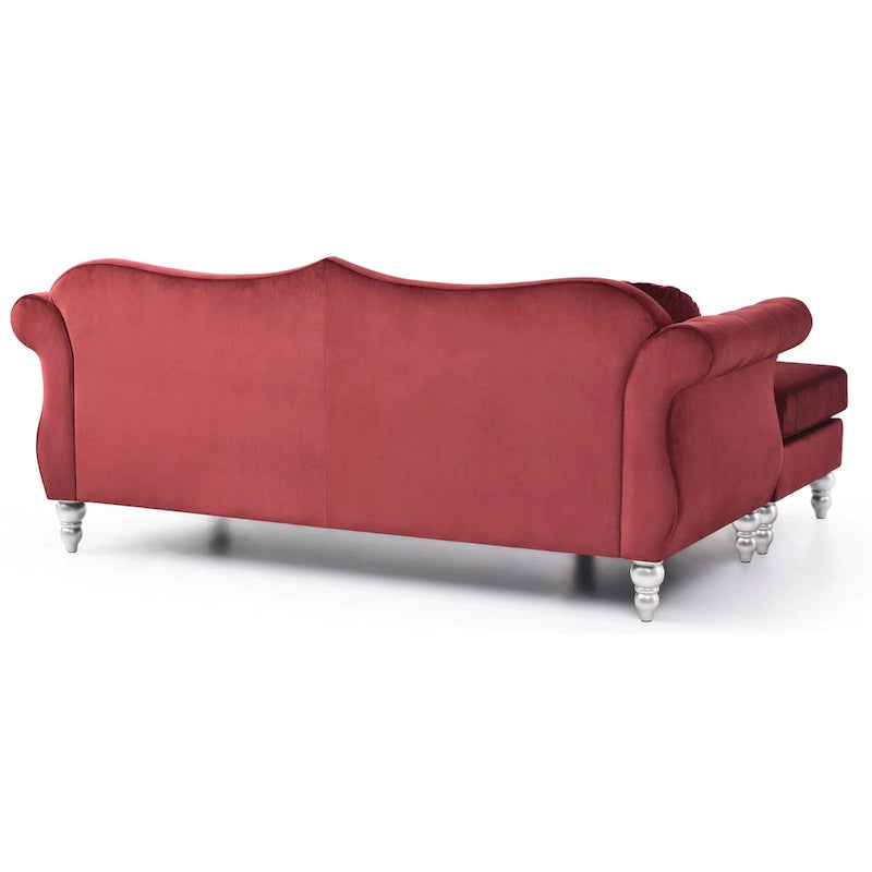 Hollywood-fluwelen bank met omkeerbare chaise longue