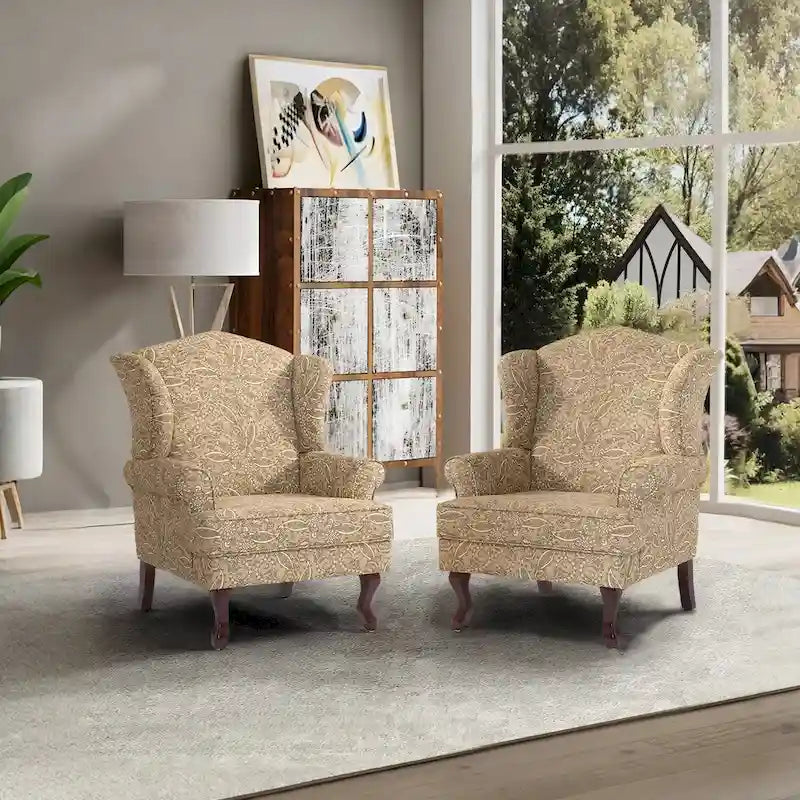 Set di 2 poltrone tradizionali con schienale ad ali, imbottite