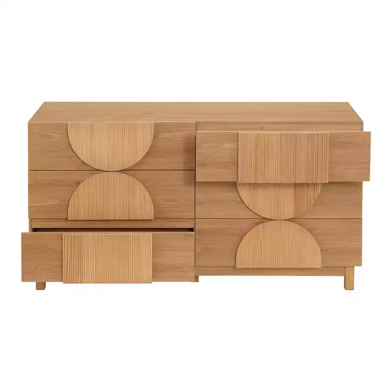 Moderne geometrische Kommode mit 6 Schubladen, breiter Stauraumschrank mit Halbkreismuster für Schlafzimmer und Wohnzimmer