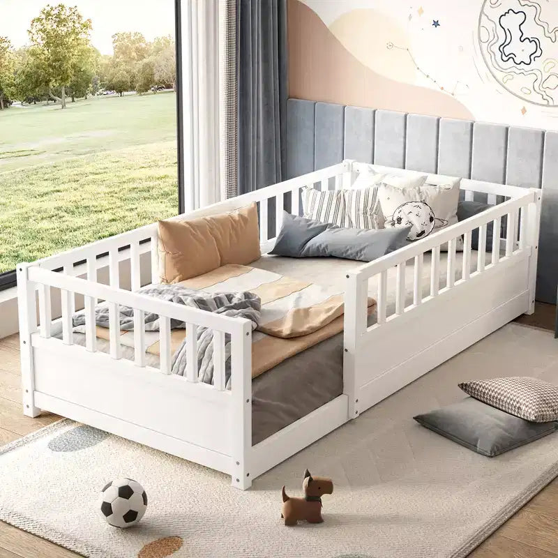 GDFStudio Rowan Pine Wood Floor Bed with Super High Security Barrier